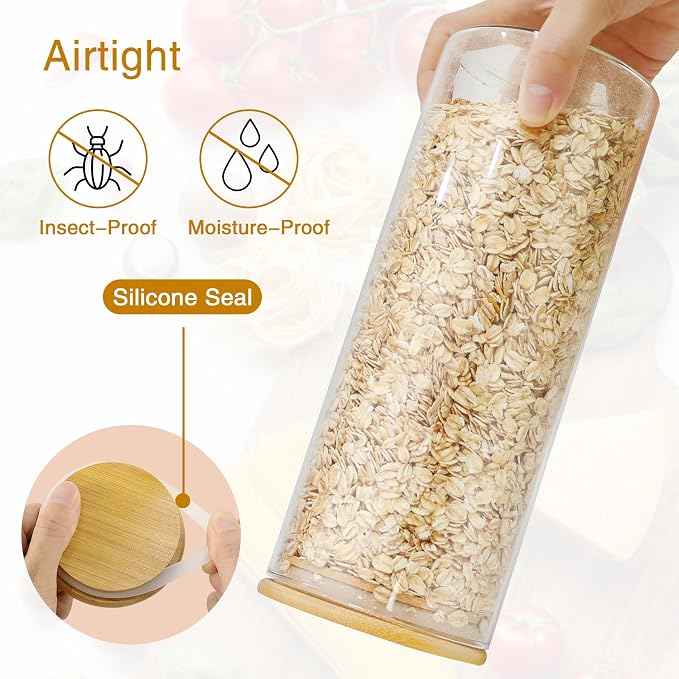 BGraceyy Glass Jars with Bamboo Lids, 58 oz 3 Pcs Kitchen Glass Containers with - Image 4