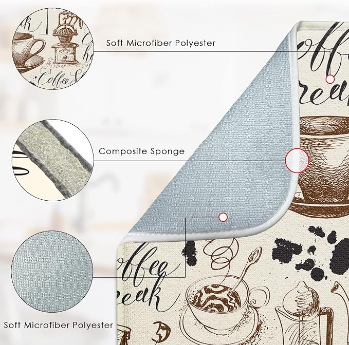 Sanwarm Absorbent Dish Drying Mat, Coffee House Microfiber Pad - Image 3