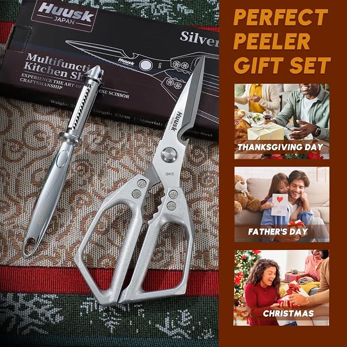 Huusk Kitchen Scissors and Potato Peelers Set, Stainless Steel Cooking Shears - Image 7