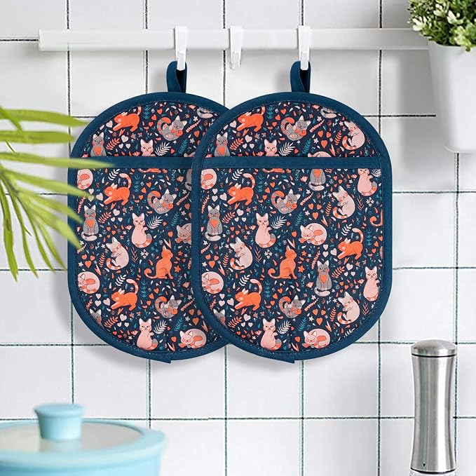 Pot Holders Set of 2 with Transparent Clear Silicone Shell and Nice Cat Flower - Image 7