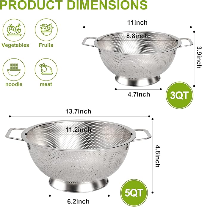 Gulex Colander Stainless Steel 5-Quart, Strainer - Image 2