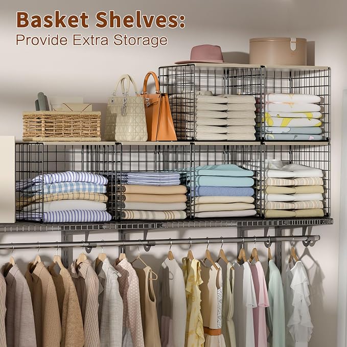 Hencawima 6 Pack Stackable Closet Organizers and Storage Basket, Closet Shelves - Image 4