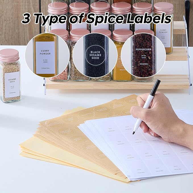 24 Pcs Glass Spice Jars with Labels and Pink Metal Caps, 4oz Empty Spice - Image 3