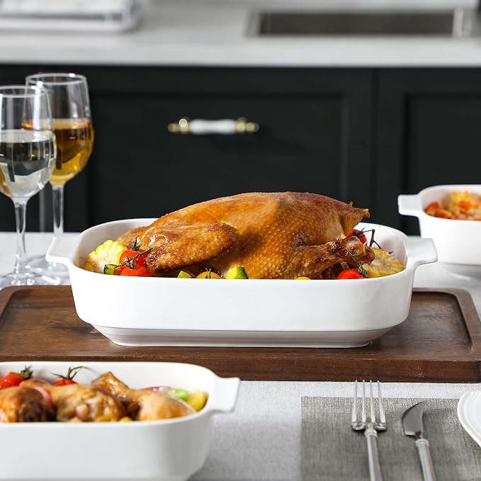 MALACASA Casserole Dishes for Oven, Ceramic Baking Dishes Set of 3, Rectangular - Image 6