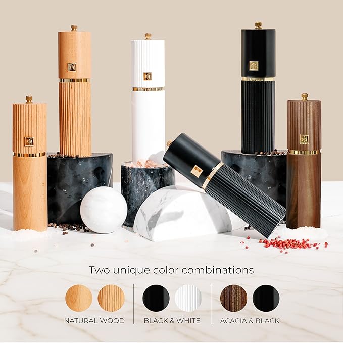 Wooden Salt and Pepper Grinder Set – Refillable Manual Salt and Pepper Mills - Image 4