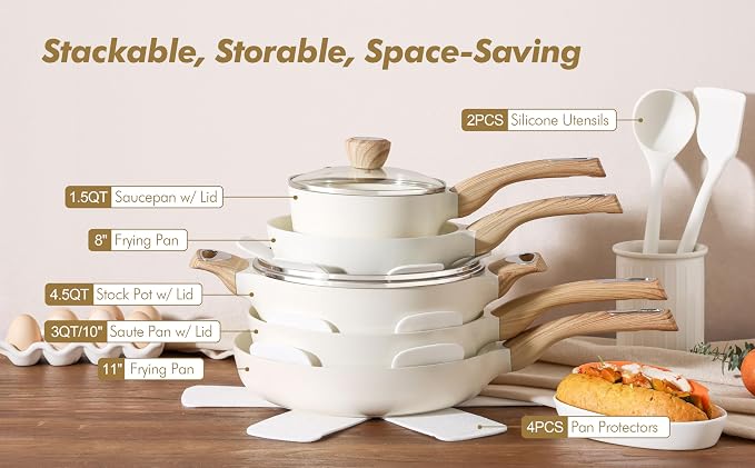 SENSARTE Ceramic Cookware Sets, Pots and Pans Set Non stick, Granite Induction - Image 6