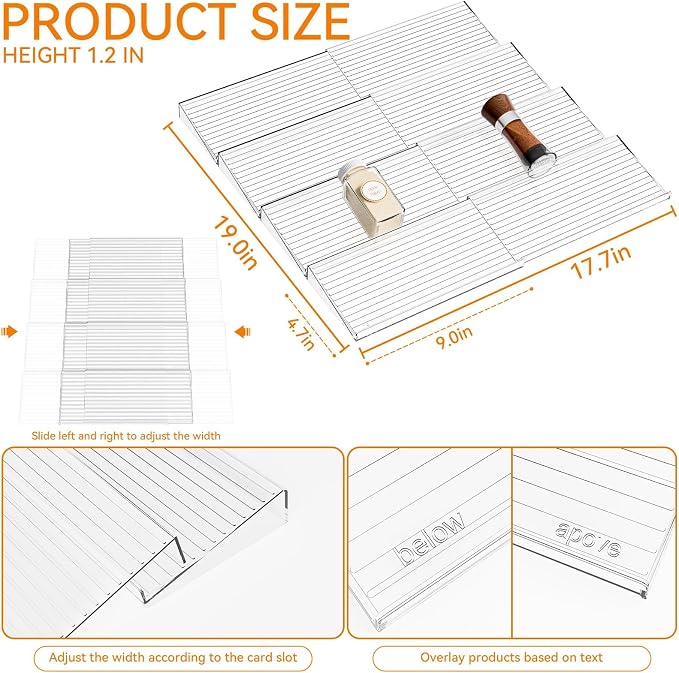Yieach 8 Pack Adjustable Narrow In Drawer Spice Organizer - Image 3