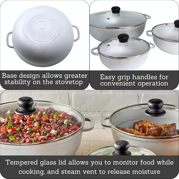 IMUSA Caldero Stock Pot with Glass Lid 3pc Set, 1.5/2.5/5.2qt, Cast Aluminum - Image 2