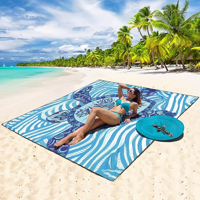 WIWIGO Beach Blanket Waterproof Sandproof Beach Mat 79" X 83"/10'x9'for 2-8 - Image 4