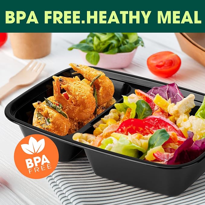 50 Pack 32 oz Sturdy Leakproof 2-Compartment Meal Prep Containers - Image 2