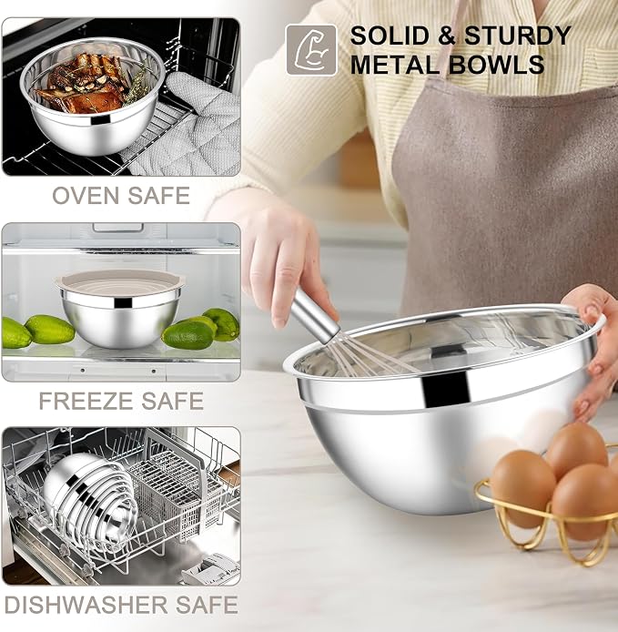 E-far Mixing Bowls with Lids Set, Size 7, Nesting Design & Khaki Airtight Lid - Image 6