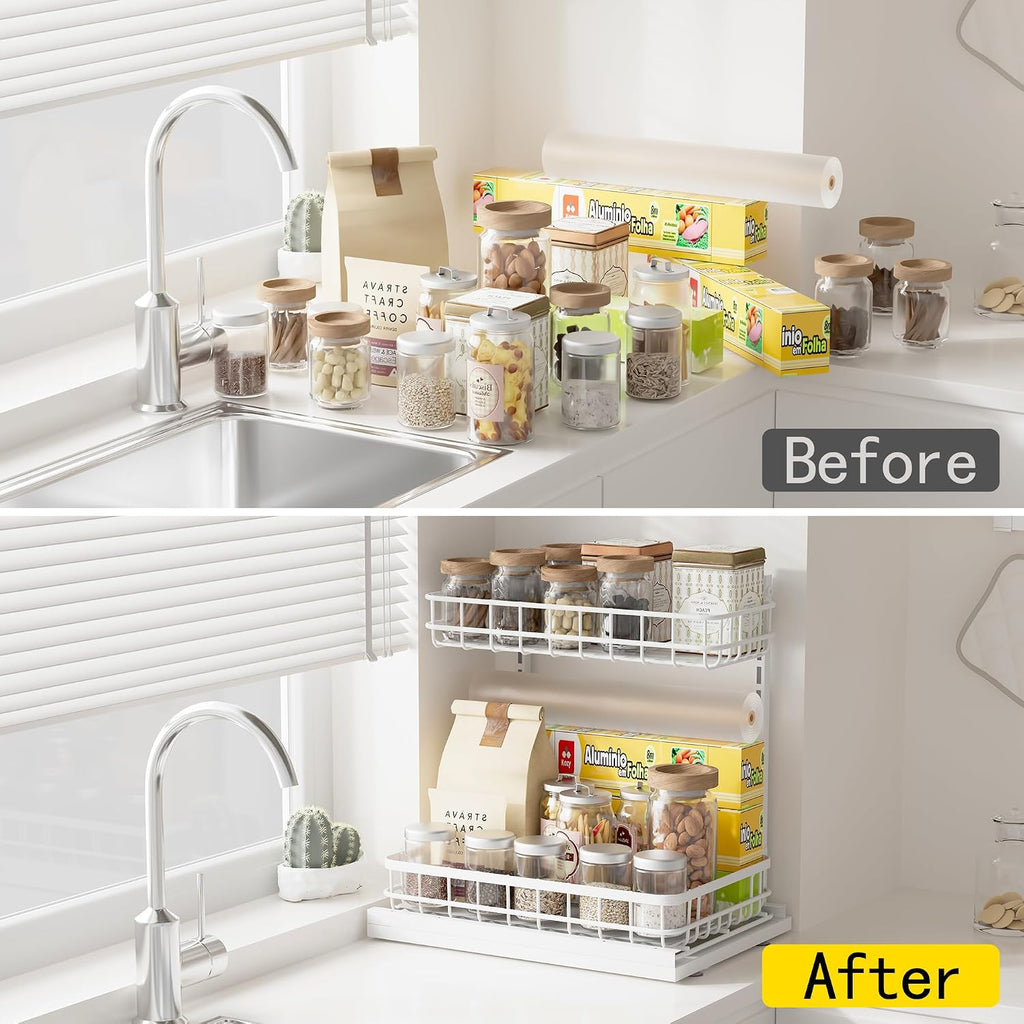 Under Sink Organizer, Adjustable Height Pull-Out Kitchen Storage