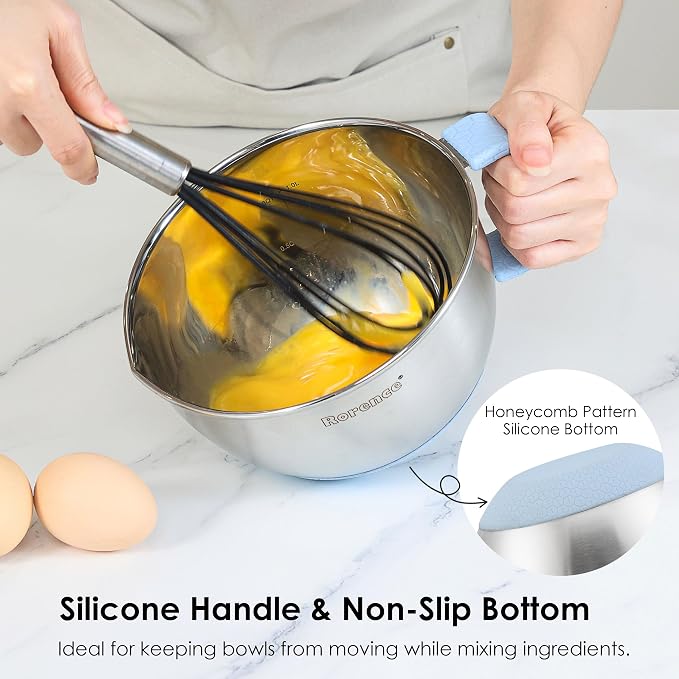 Rorence Stainless Steel Mixing Bowls Set: Non-Slip Silicone Bottom Kitchen Bowls - Image 3