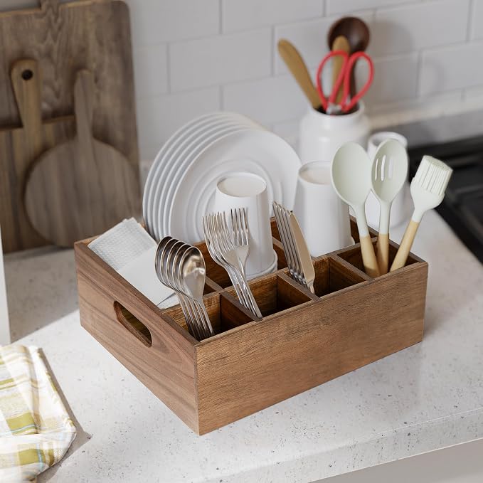VaeFae Acacia Wood Caddy Organizer, Napkin and Paper Plate Holder, Wooden - Image 6