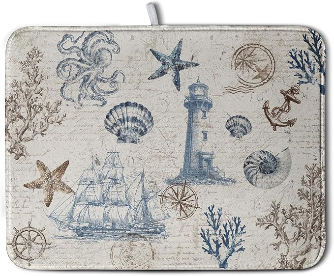 Nautical Coastal Dish Drying Mat by Kwlegh