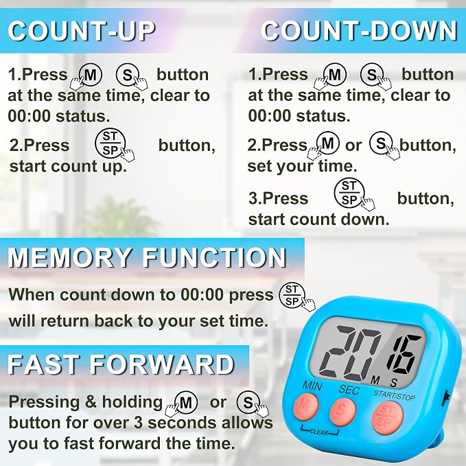 ZILLEEN Classroom Timer for Kids Teachers 6 Pack Digital Timers - Image 8