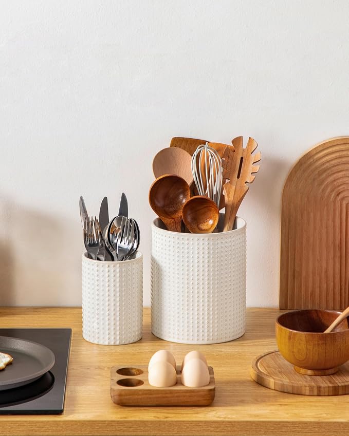 MALACASA LYDIA Ceramic Utensil Holders, 7.3"+5.5" Kitchen Utensil Crock Set - Image 6