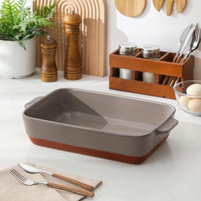 MALACASA 4.8 Qt Lasagne Dishes for Oven, 9 x 13 Inches Brown Ceramic Oven Dish - Image 8