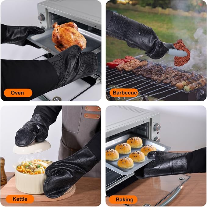 Extra Long Silicone Oven Mitts, Heat Resistant Oven Gloves - Image 5