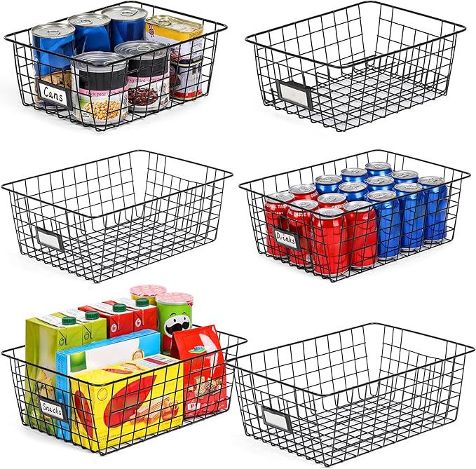 6 Pack Wire Baskets for Pantry Organization and Storage, Kitchen Organizer by VITEVER