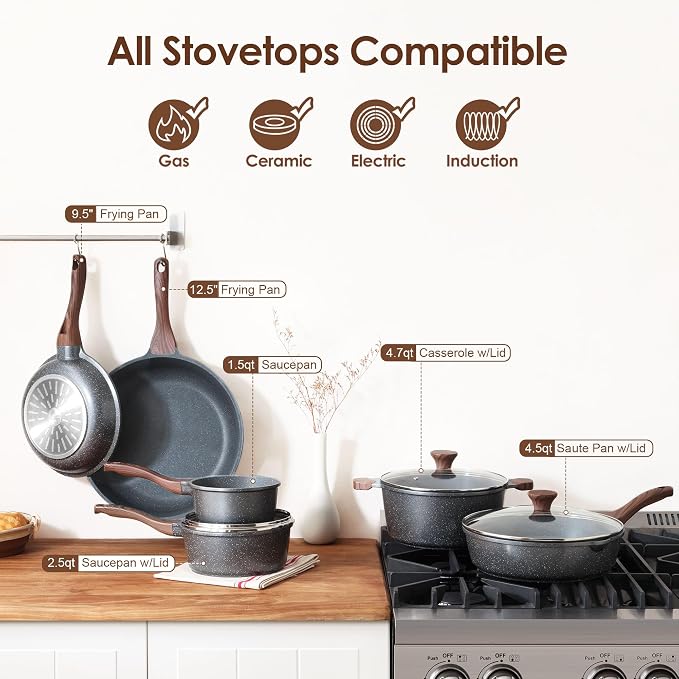 SENSARTE Nonstick Cookware Set 16-Piece, Healthy Pots and Pans Set, Non-stick - Image 4