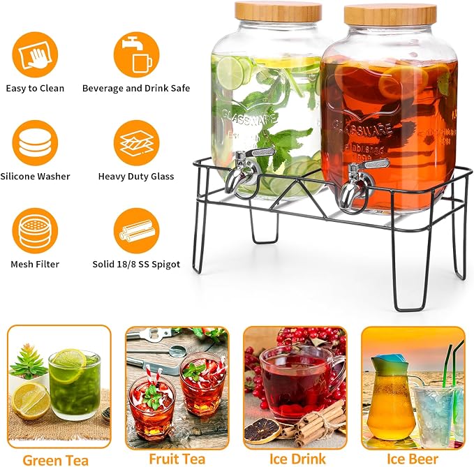 2 Pack 1 Gallon Glass Drink Dispenser - Image 6