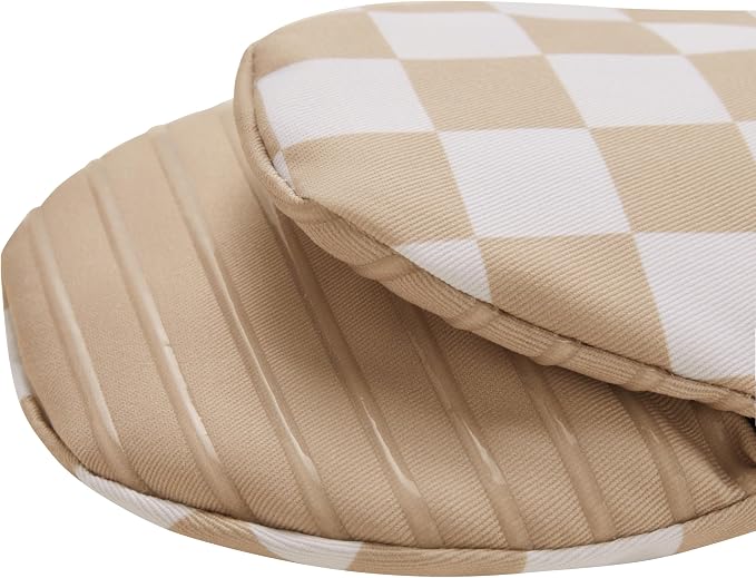 Ohocut Beige Checkered Mini Oven Mitts Heat Resistant, Vintage Retro - Image 6