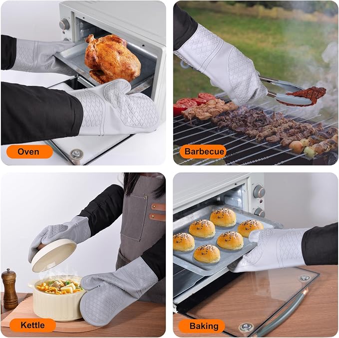 Extra Long Silicone Oven Mitts, Heat Resistant Oven Gloves - Image 5