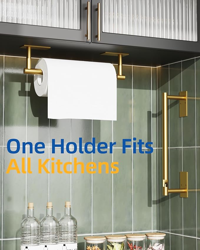 RUACQ Paper Towel Holder Under Cabinet, Wall Mounted or Adhesive Stainless - Image 7
