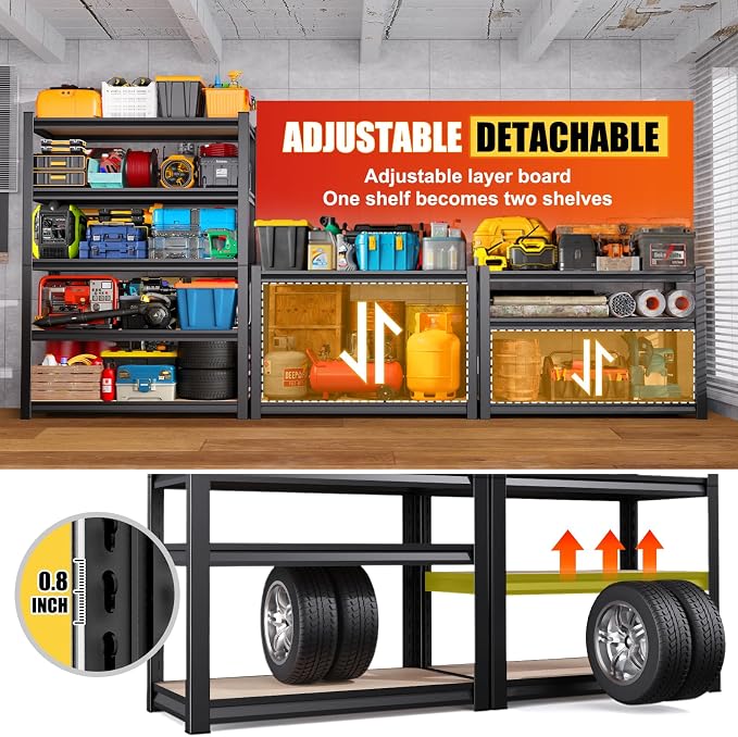 Set of 2 71"H Garage Shelving-2050LBS 5 Tier Storage Shelves, Adjustable Heavy - Image 3