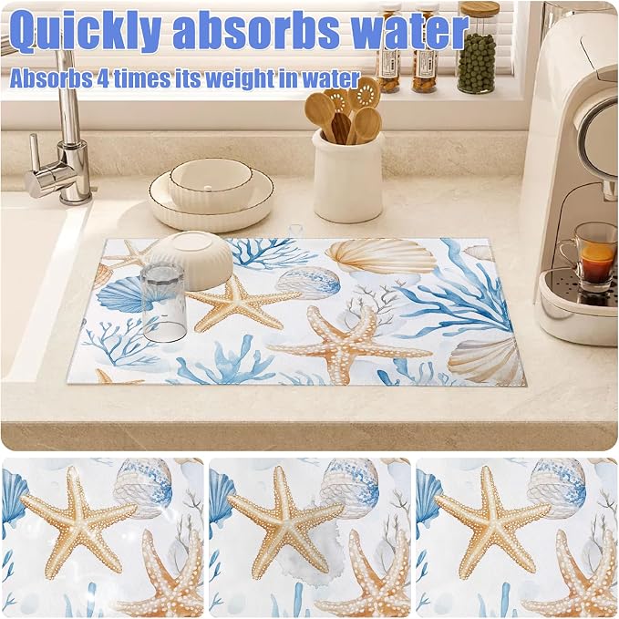 Beach Seashell Starfish Dish Drying Mat - Image 4