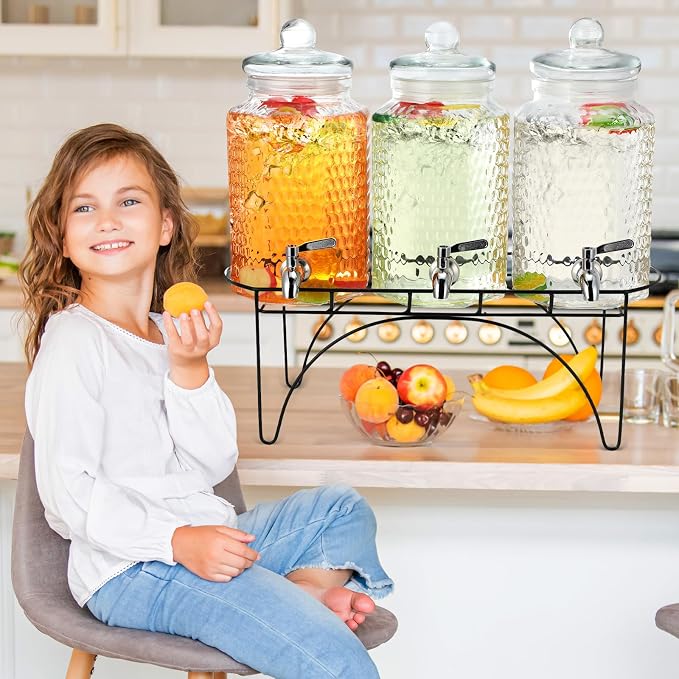 3 Pcs 1 Gallon Beverage Dispensers Glass Drink Dispenser - Image 2