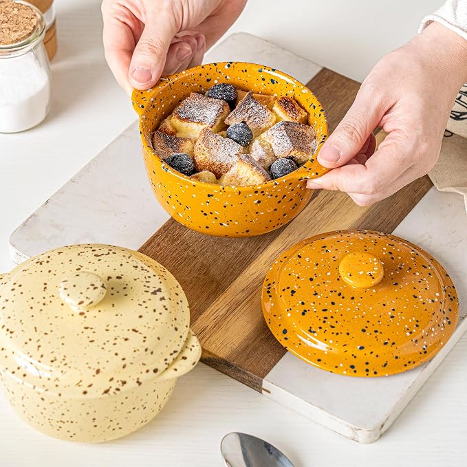 Stoneware Baking Ramekins Set of 4-10 Oz Mini Cocotte - Image 2