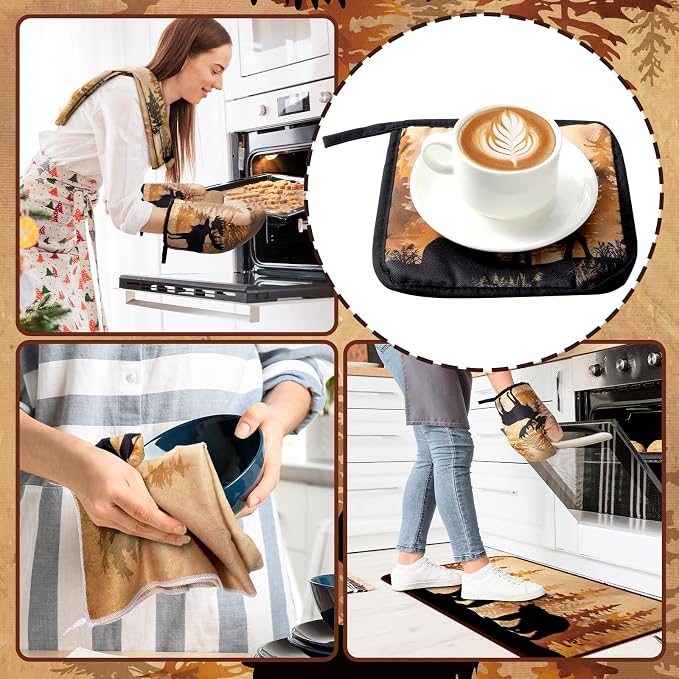 Fourluoo 10 Pcs Farmhouse Kitchen Decor Set 4 Brown Bear Kitchen Towels 2 - Image 4