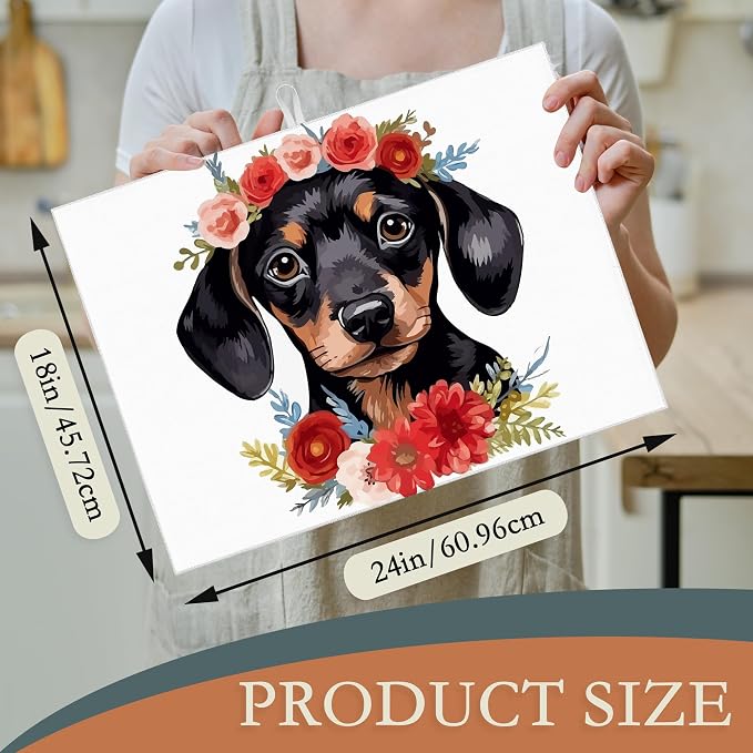 Dachshund Dog Flowers Dish Drying Rack Mat - Image 2