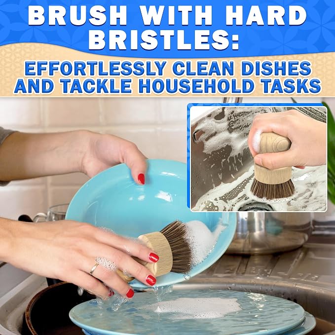 5 Pcs Bamboo Dish Brush Set – Bamboo Dish Scrubber - Image 7