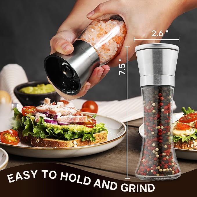 Premium Stainless Steel Sea Salt and Pepper Grinder Set of 2 - Image 4