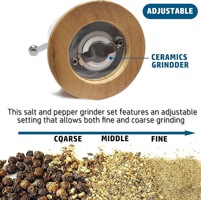 Salt and Pepper Grinder Set Manual Pepper Mill Salt Pepper Grinder Set 2pcs-5in - Image 3