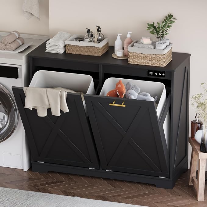 Double Tilt Out Trash Can Cabinet, Wooden Farmhouse Kitchen Garbage Bin - Image 7