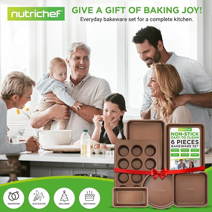 NutriChef 6-Piece Nonstick Bakeware Set, Carbon Steel Baking Pans Set, Includes - Image 7