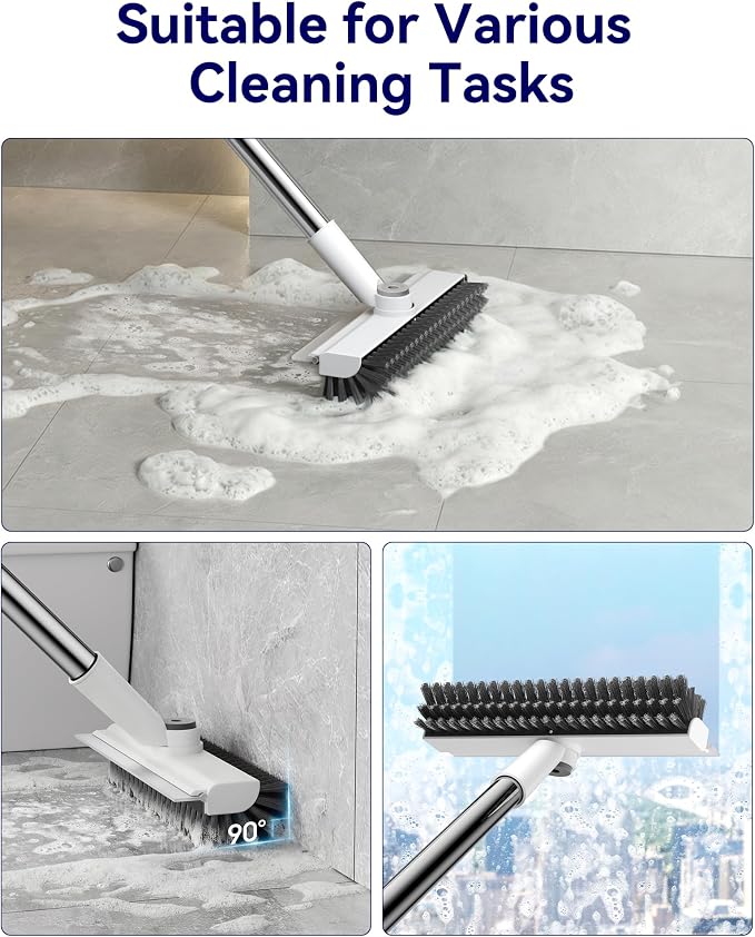 Small Floor Scrub Brush with Length Adjustable Long Handle, 3 in 1 Heavy-Duty - Image 3