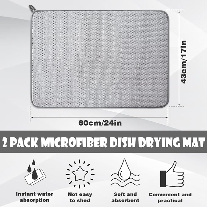 2 Pack Microfiber Dish Drying Mat, 24 x 17 inch Super Absorbent Drying Pad - Image 2