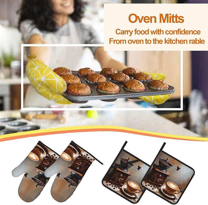 Vintage Coffee Oven Mitts and Heat Resistant Pads - Image 7