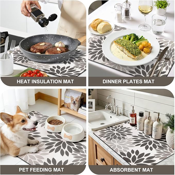 Findosom Floral Dish Drying Mat, Cuttable Drying Mat - Image 9