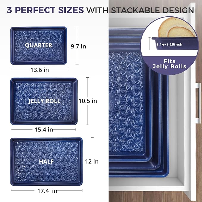HONGBAKE Nonstick Baking Sheet Pan Set of 3, Cookie Sheets - Image 8