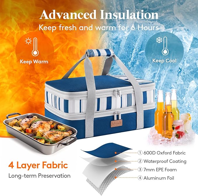 Lifewit Insulated Double Decker Casserole Carrier, Expandable Lasagna Lugger - Image 3