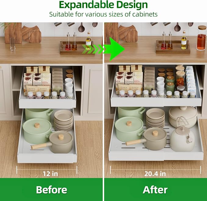 PAKETA 1 Pack Expandable Pull Out Cabinet Organizer, Upgrade 3 Slide Rails - Image 5