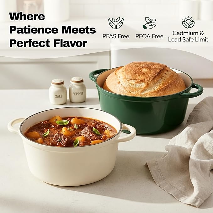 6.5 Quart Dutch Oven Pot with Lid, Non Stick Enameled Cast Iron Dutch Oven - Image 2