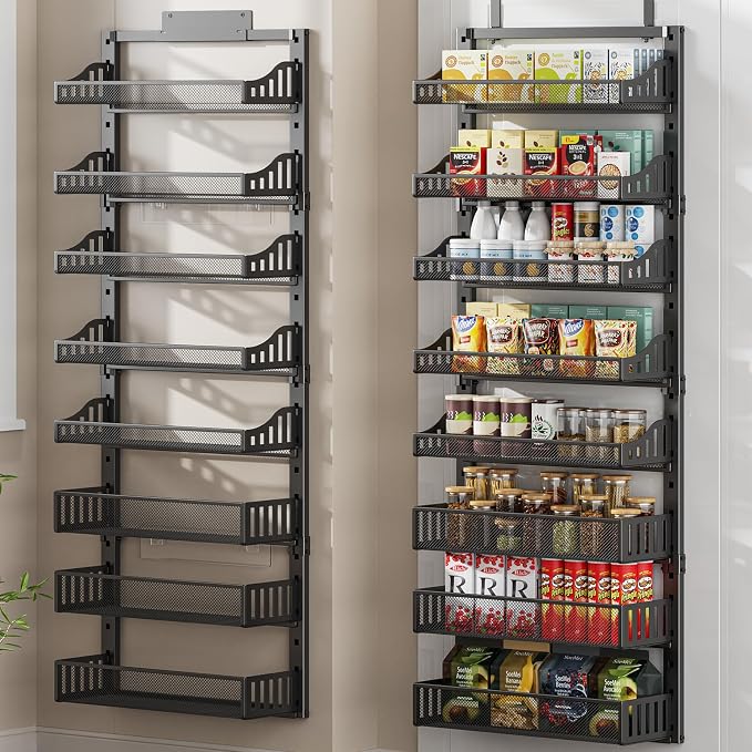 POKIPO 8-Tier Over the Door Pantry Organizer, Large Metal Door Spice Rack by POKIPO