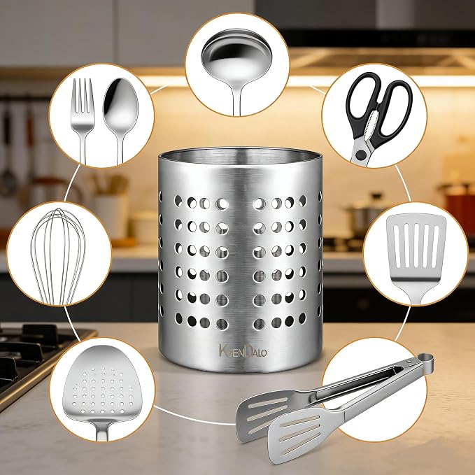 KSENDALO Small Stainless Steel Utensil Holder, SUS304 Silverware Utensil Drying - Image 3
